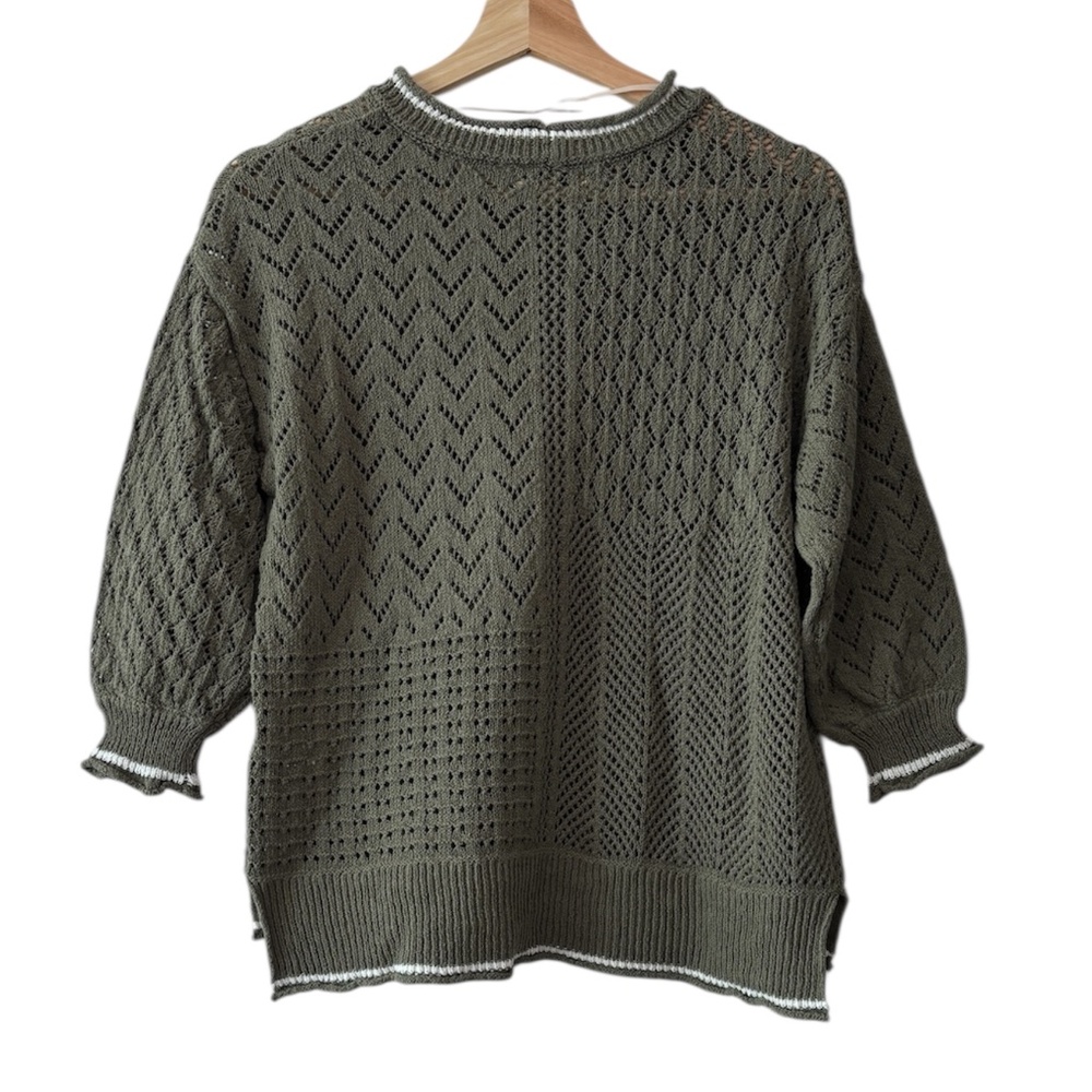 Democracy Pointelle Tipped Sweater - Olive Green Size S - Picture 3 of 11